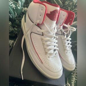 Retro Jordan 2 White and Red High-Top Sneakers